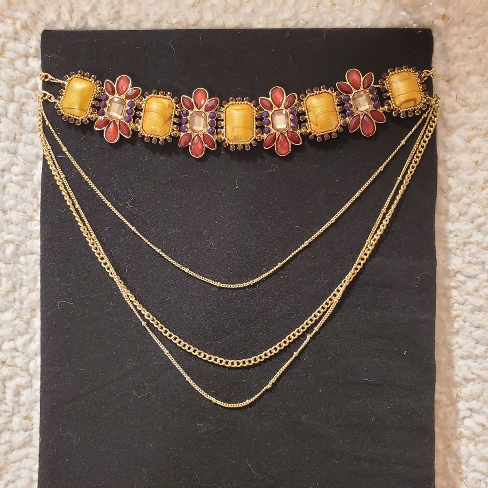 Jones New York Elegant Gold and Red Floral Choker Necklace